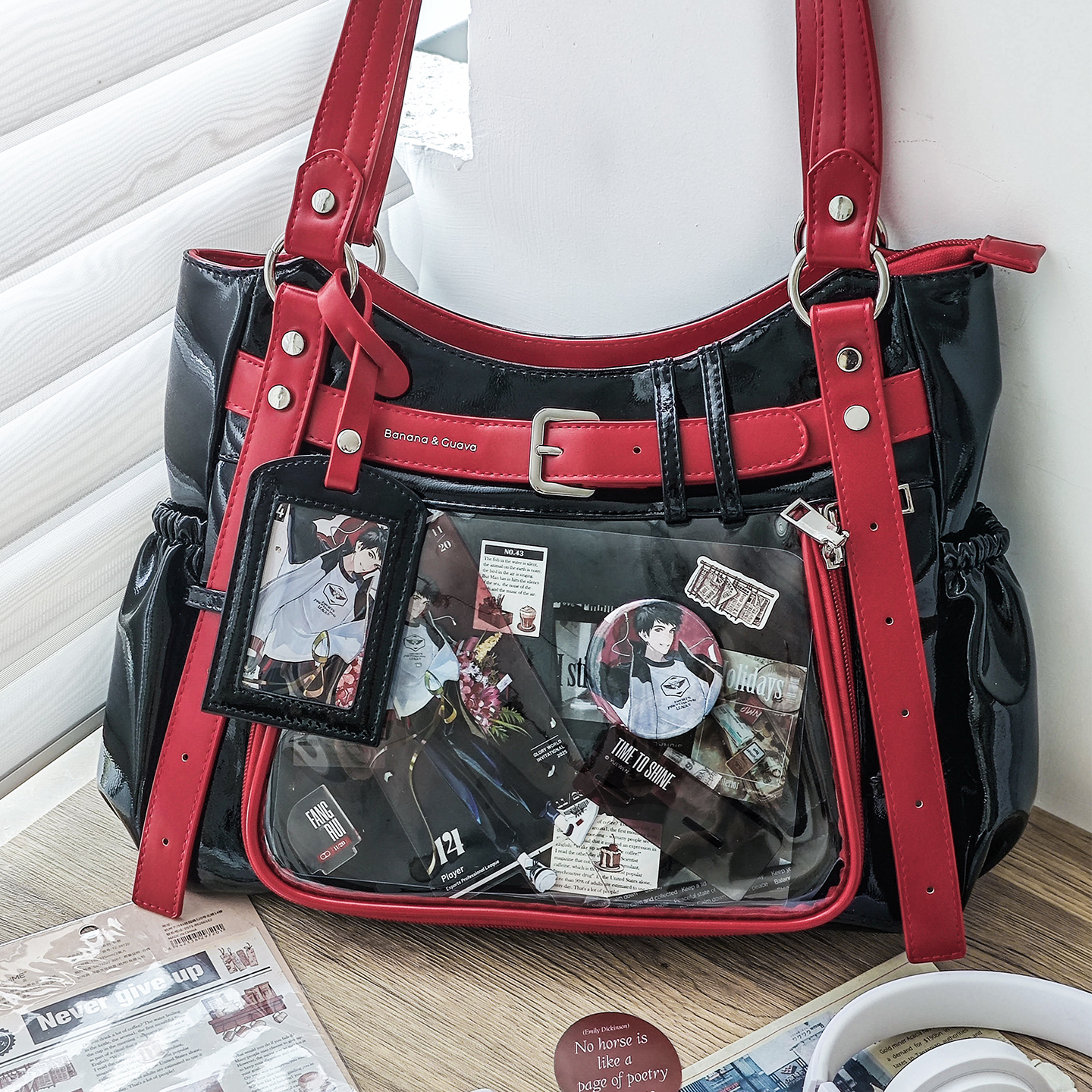 香蕉家原创设计朋克甜心痛包大容量大窗口塞娃扎谷甜酷百变单肩包