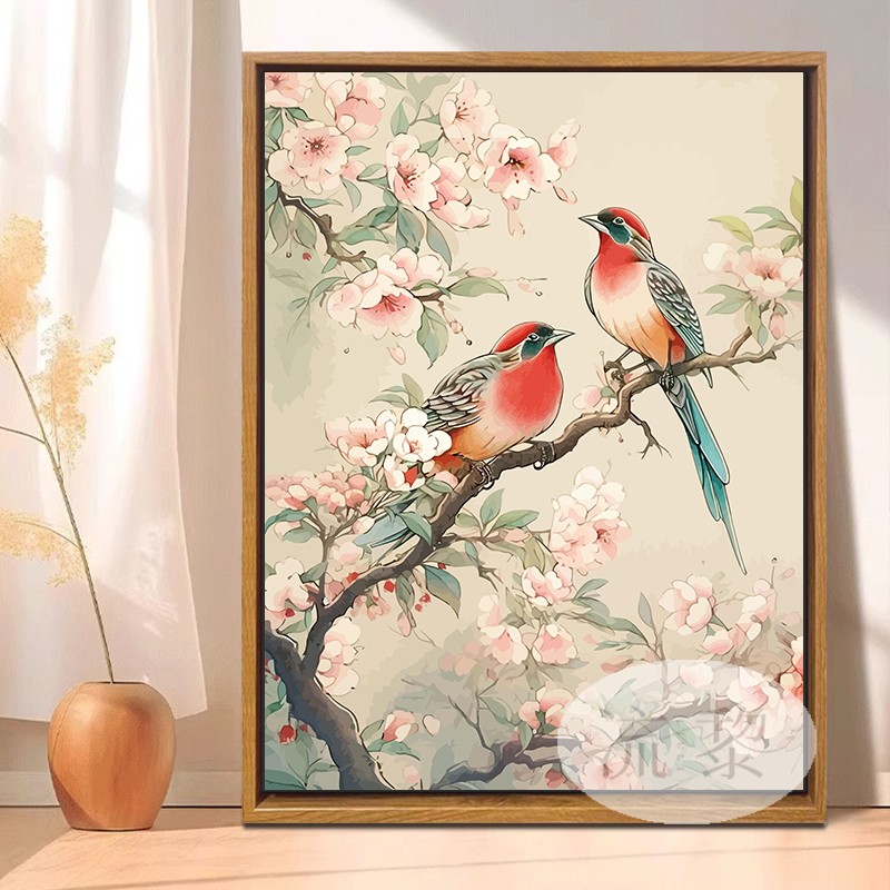 新中式国风喜上眉梢数字油画花鸟