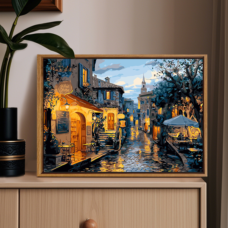 雨后小巷风景名画DIY数字油画