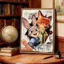 疯狂动物城2DIY数字油画手工绘填充涂色情侣卡通尼克狐朱迪装 饰画