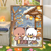 可爱卡通一布二布情侣DIY数字油画手工绘填充涂色丙烯减压装 饰画