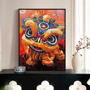 新年国潮醒狮数字油画diy手工绘填充涂色油彩中国风客厅装 饰挂画