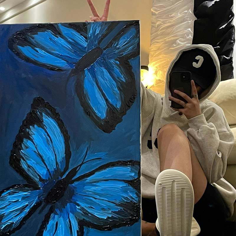 梦幻大蓝闪蝶ins高级感丙烯diy数字油画定制客厅手工填色装饰挂画