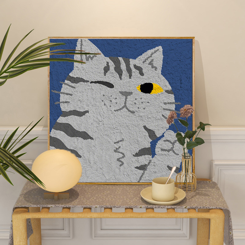 可爱猫咪英短橘猫立体肌理质感 diy数字油画可爱卡通石英砂油彩画