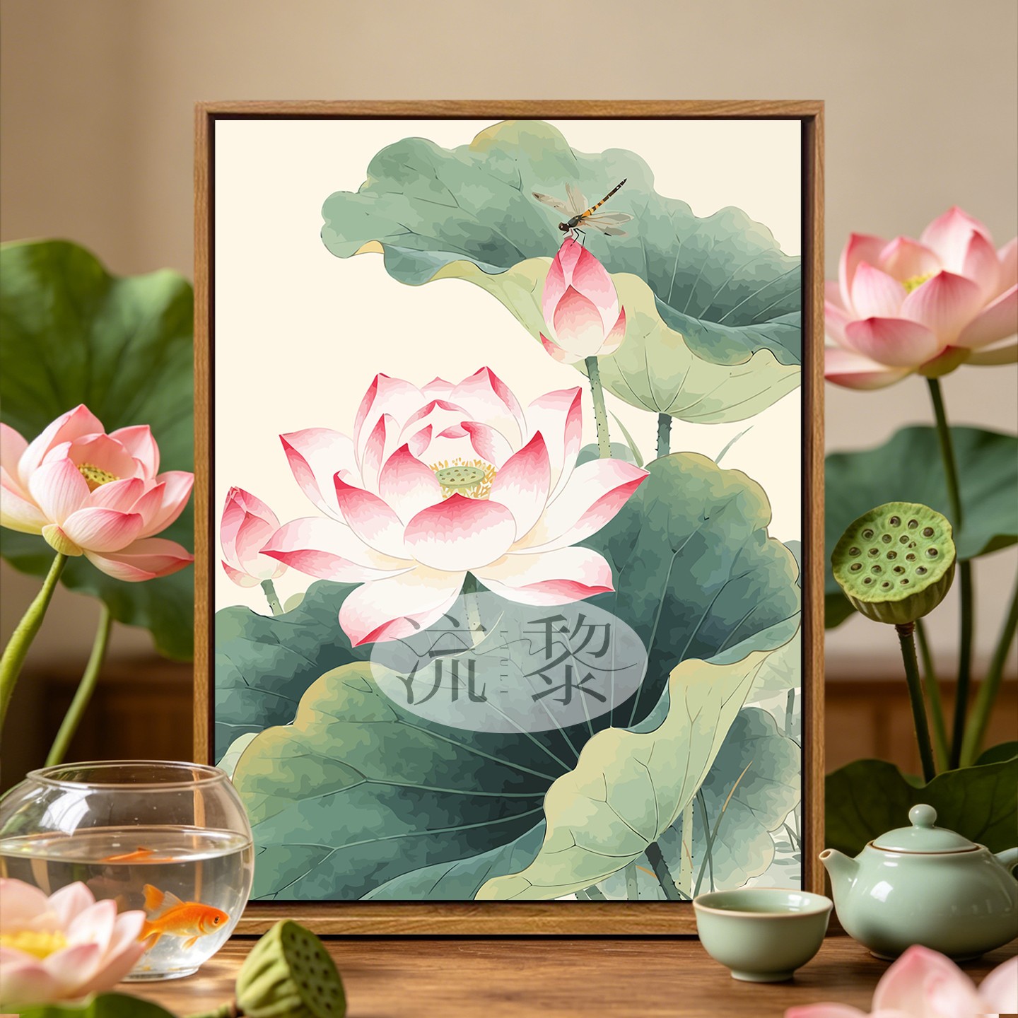 新中式荷花DIY数字油画高级感