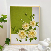 立体玫瑰花石英砂肌理画手工礼物填色DIY数字油画高级感客厅装 饰