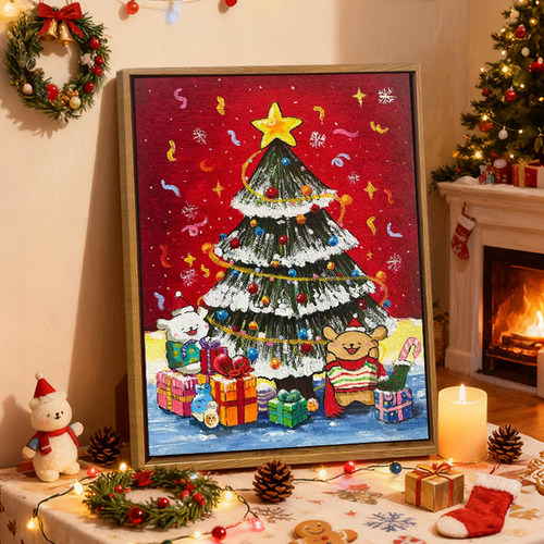 线条小狗圣诞树肌理画手工礼物