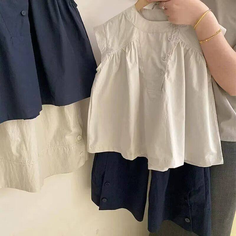 女童套装2026新款夏装女宝宝百褶无袖森系女童装宽松阔腿裤两件套