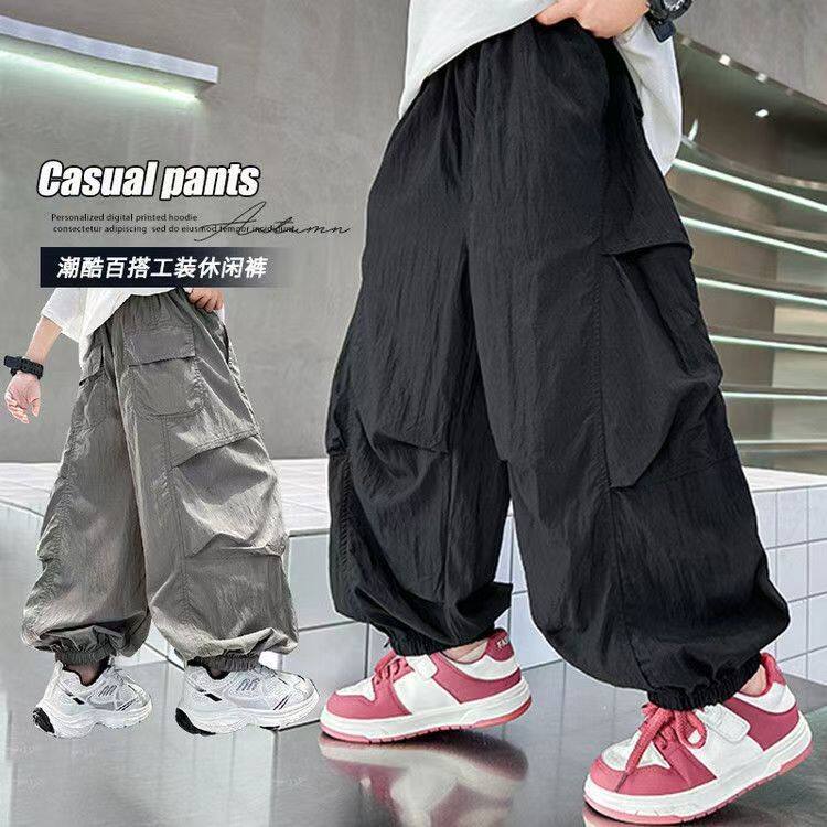 男童裤子夏季薄款防蚊裤冰丝速干工装裤痞帅儿童哈伦萝卜灯笼裤潮