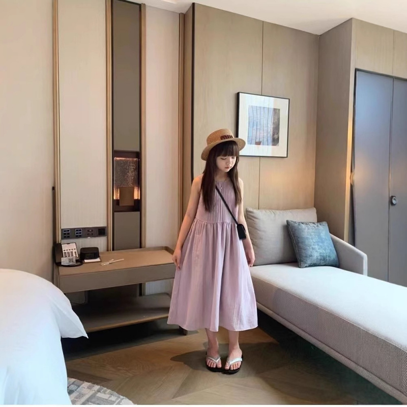 女童纯色无袖连衣裙夏季新款百搭