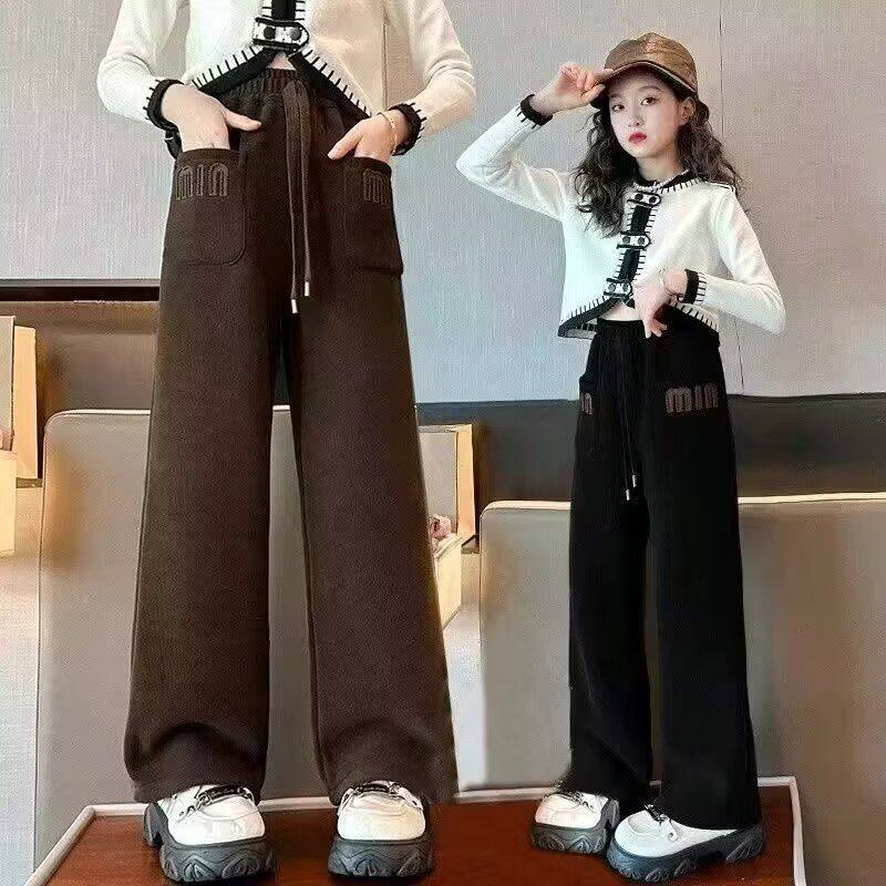 女童春秋休闲裤2025新款儿童大童宽松窄版直筒阔腿卫裤初中生洋气