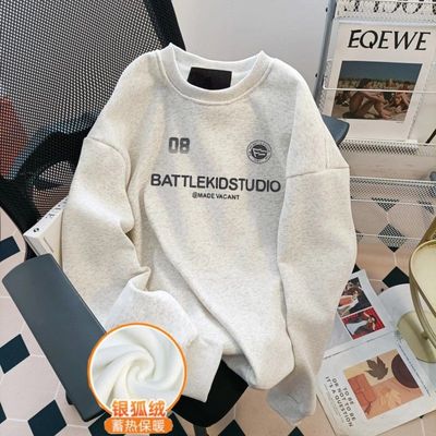 男女童装潮牌美式印花复古秋冬字母灰色连帽卫衣加厚薄款