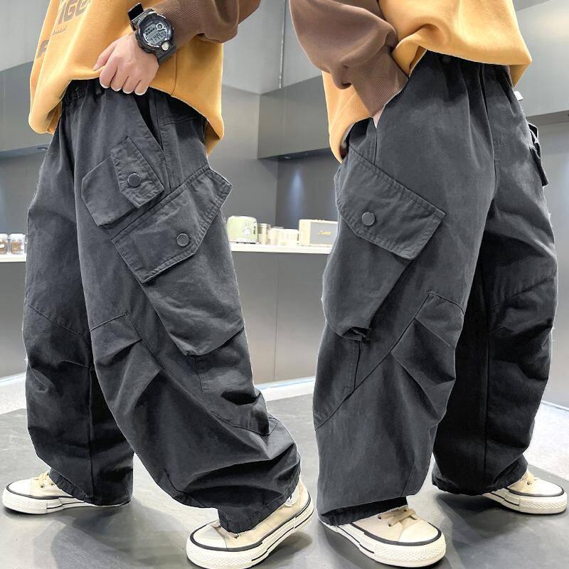 男童裤子春秋款2026新款中大童春季阔腿工装裤儿童直筒休闲运动裤
