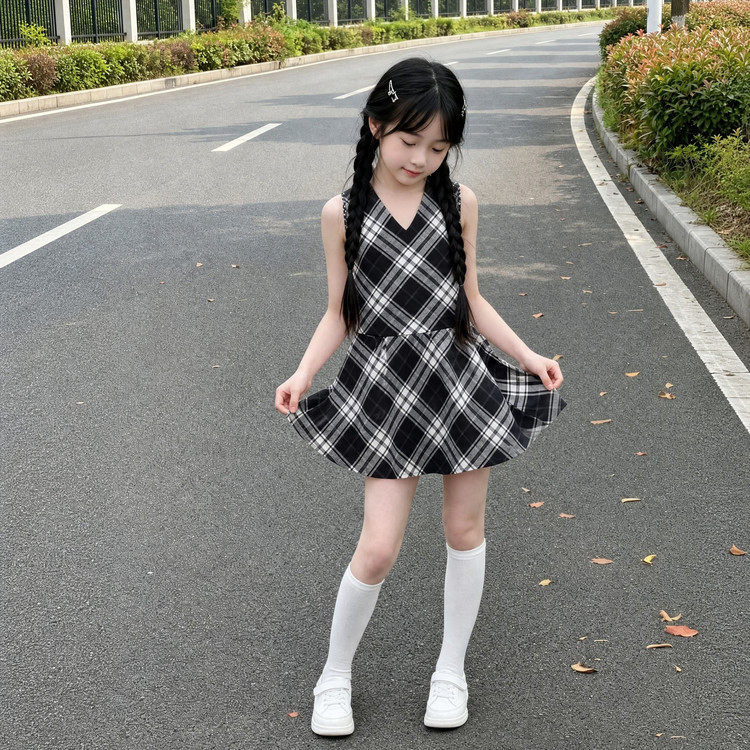 2026新款夏季格子裙女童连衣裙百搭学院风儿童裙子120-170cm