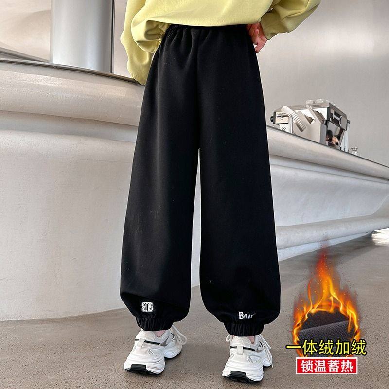 女童黑色运动裤秋冬款中大童卫裤儿童加绒长裤12岁女孩冬季裤子潮