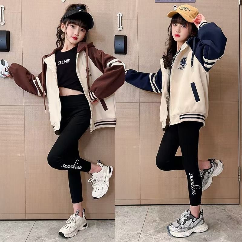 女童拉链卫衣2025新款洋气秋装女孩连帽上衣儿童装春秋季大童衣服