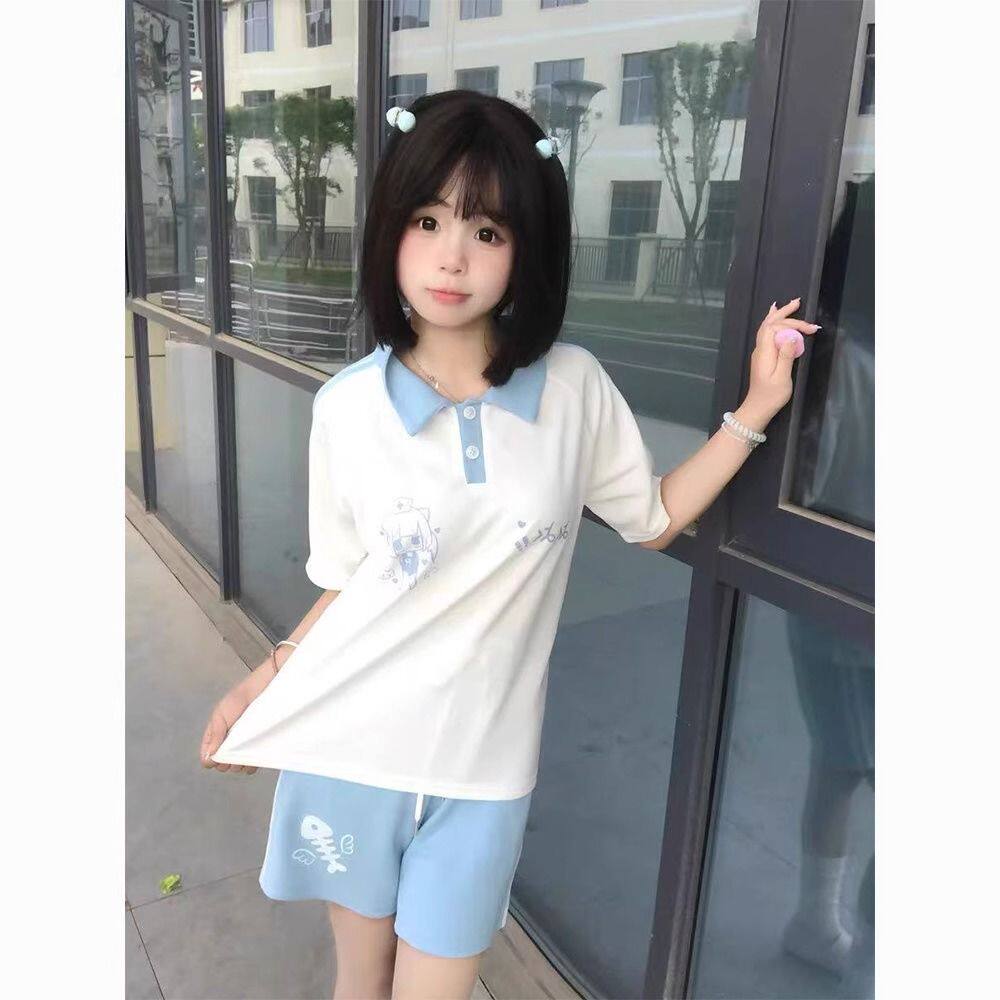女童短袖套装夏季学生学院风甜美儿童装polo衫t恤短裤时尚两件套