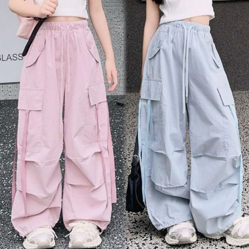 女童夏季工装裤子2025新款甜酷街舞宽松阔腿裤中大童薄款夏季长裤