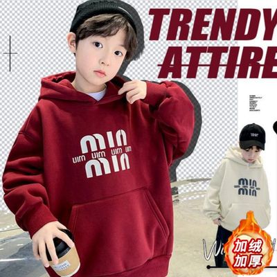 男童韩版字母印花连帽上衣春秋季2025新款儿童装男孩宽松百搭卫衣