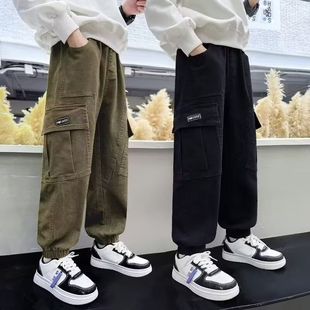 秋冬新款男童裤子时髦炸街儿童工装裤潮帅气中大童男孩宽松休闲裤
