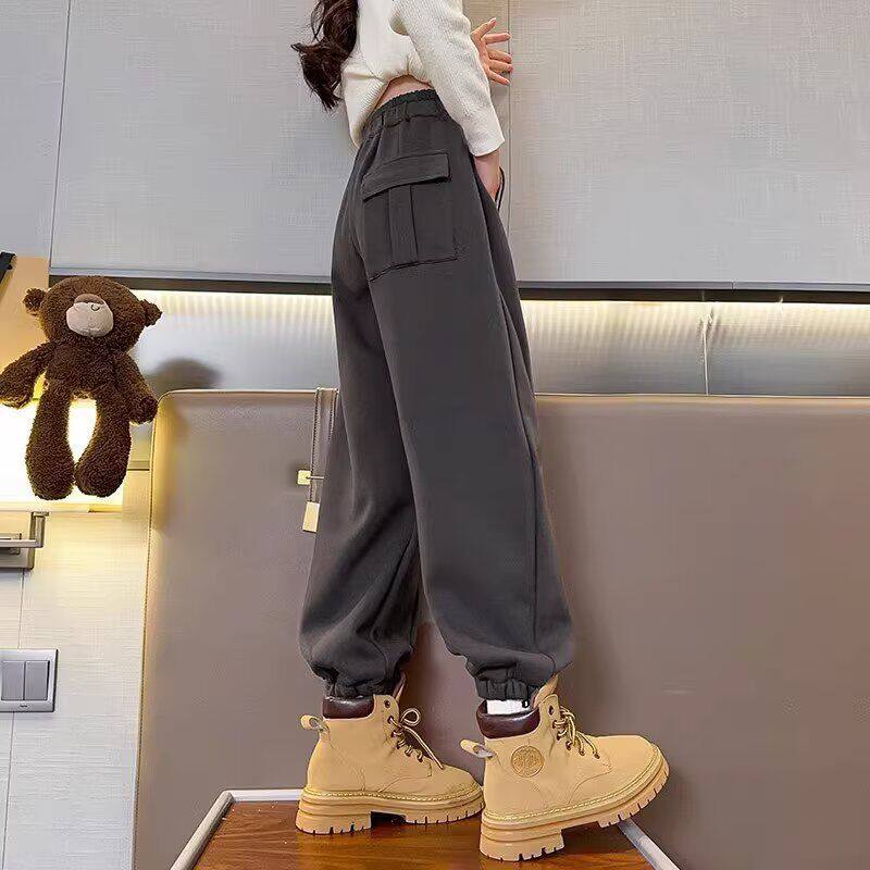 女童2025秋冬款加绒休闲裤女孩中大童直筒运动一体绒加厚休闲长裤