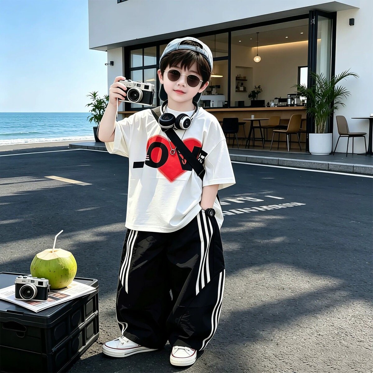 儿童装男童夏装短袖套装2026新款痞帅男宝夏季炸街运动长裤两件套