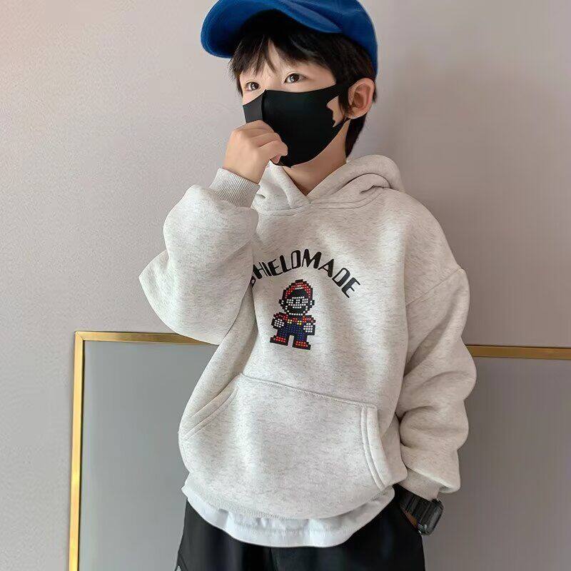 男童加绒卫衣冬装加厚儿童韩版上衣保暖宝宝冬季衣服洋气男孩外套