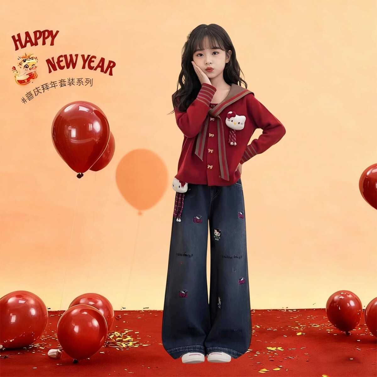 女童装过年红色毛衣穿搭针织衫本命年衣服女大童过新年战袍秋冬装