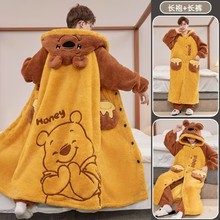 睡衣男秋冬季加绒加厚珊瑚绒睡袍套装冬天法兰绒长袍连帽家居服