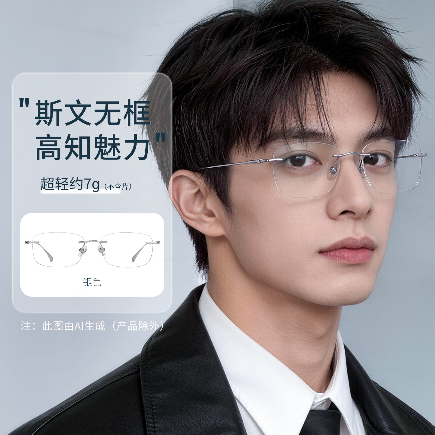 目戏气质商务无框眼镜男可配度数
