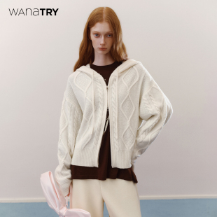 简约百搭上衣女 新品 wana try100%绵羊毛麻花编织双拉链毛衣25冬季