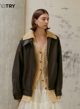 wana tryPU皮流浪感廓形外套设计感休闲百搭显瘦咖色皮衣夹克女