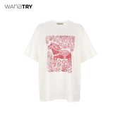 wana try本命年吉祥红马印花新年T恤26春新品 白色简约休闲上衣女