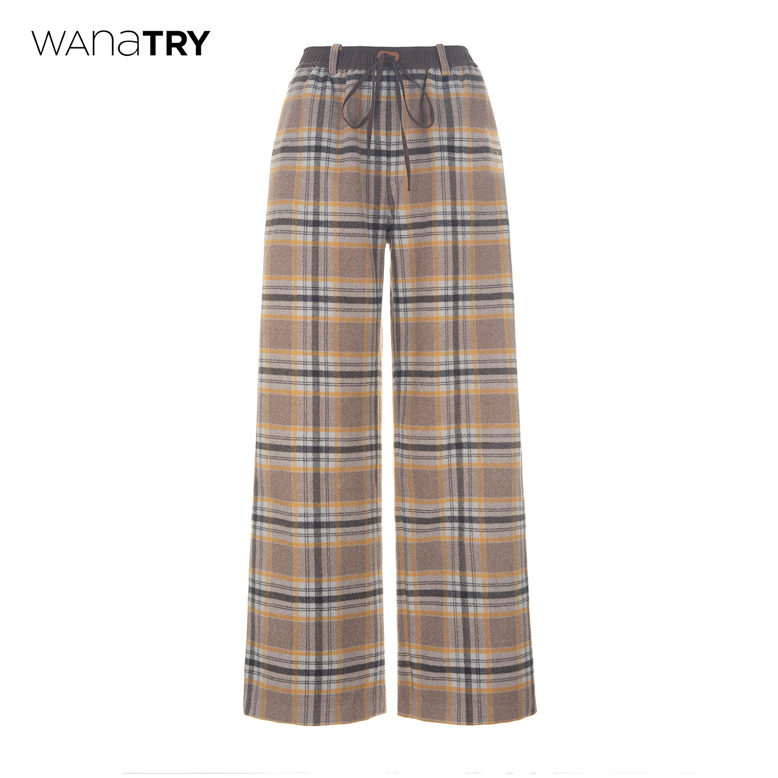 wana try复古格纹拼色休闲裤26春季新品椰棕色百搭时髦阔腿裤女,女装/女士精品,休闲裤,淘宝优惠券,粉丝福利购,淘宝优惠卷