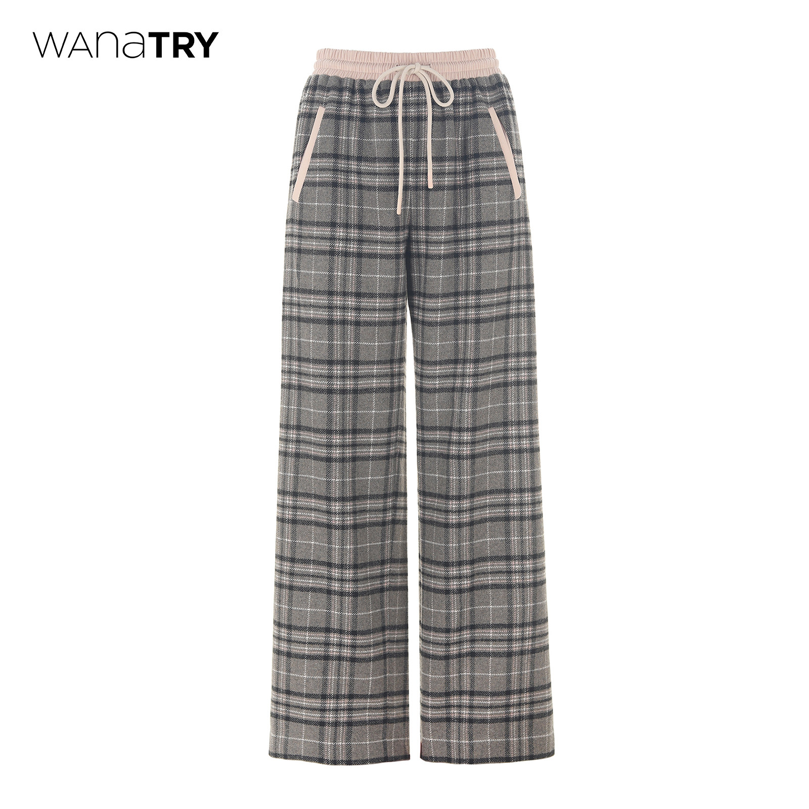 wana try格纹拼接羊毛保暖直筒裤秋季新款休闲百搭韩系简约长裤女,女装/女士精品,休闲裤,淘宝优惠券,粉丝福利购,淘宝优惠卷