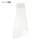 wana 拼接褶皱感连衣裙 白色无袖 try百搭休闲连衣裙2025春季 新品