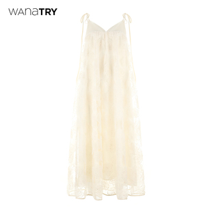 新品 慵懒感简约刺绣吊带连衣裙 try提花重工仙女风连衣裙夏季 wana