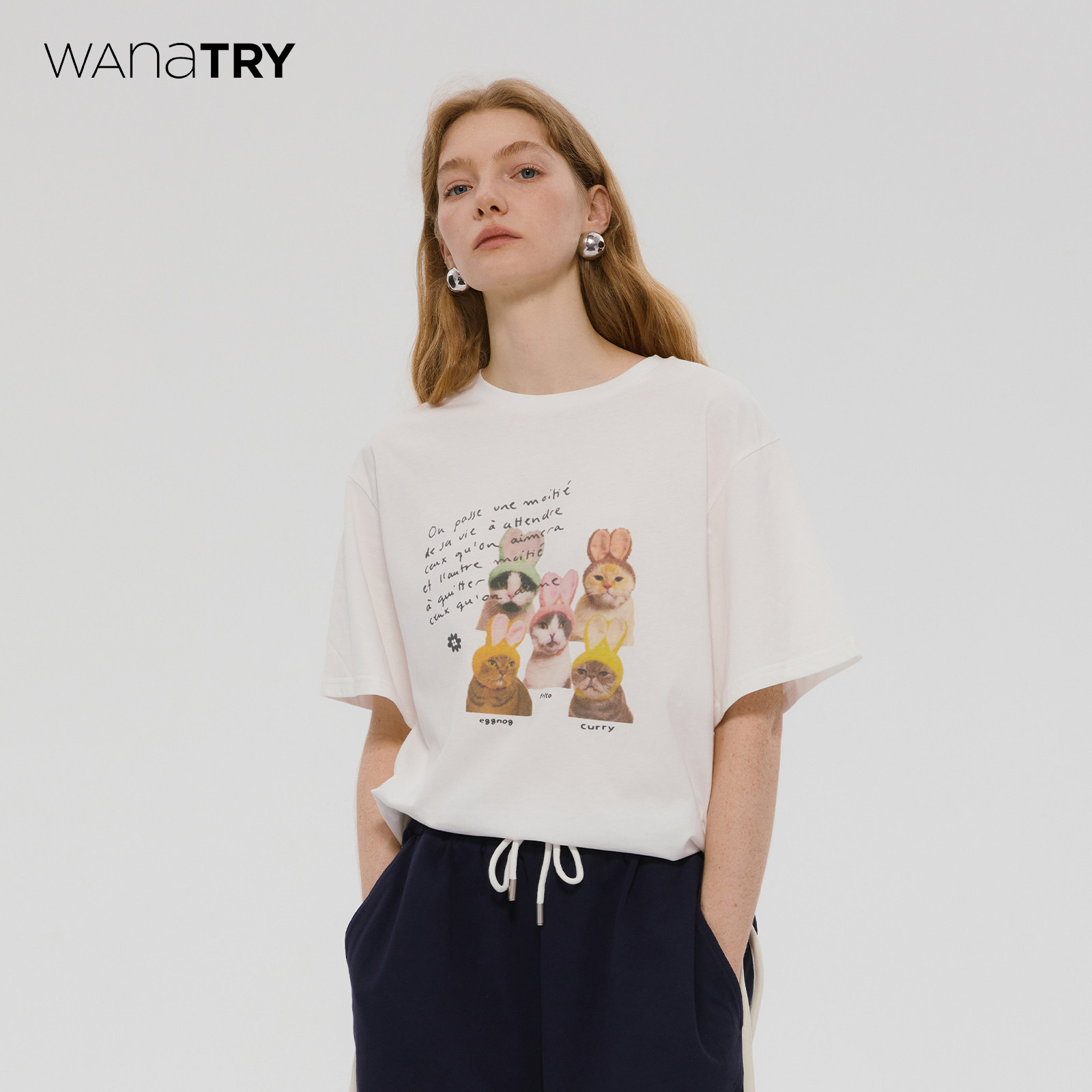 wanatry趣味印花棉质短袖T恤女