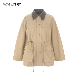 外套女 卡其色可收腰猎装 wana try巴恩风休闲重工百搭夹克2025新品