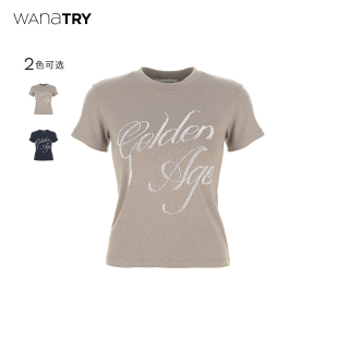简约百搭短袖 新品 女 try珠绣花体字显瘦重工T恤2026春季 wana