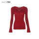 wana 红色百搭简约上衣女 25冬新品 try绵羊毛翻领修身 显瘦针织衫