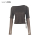 2025秋新品 wana try100%羊毛设计感拼接打底衫 咖色时髦百搭上衣女