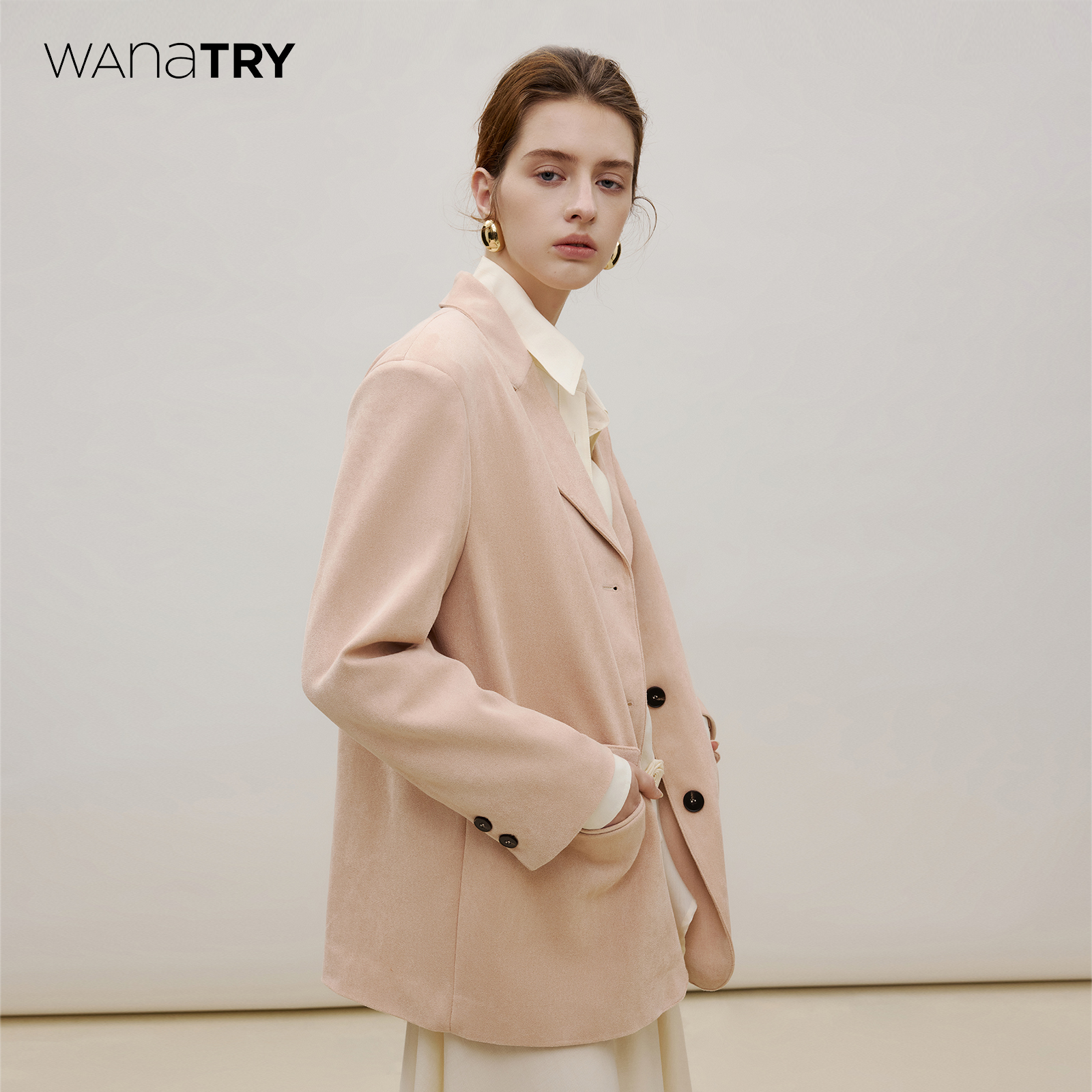 wanatry复古仿鹿皮绒西装外套