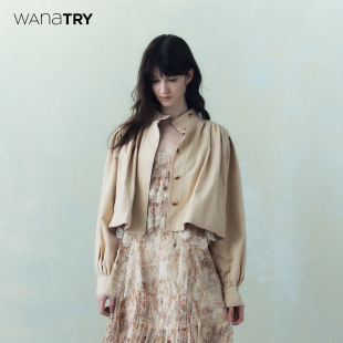 休闲百搭褶皱风衣女 外套2025早春新品 wana try小立领设计感短款