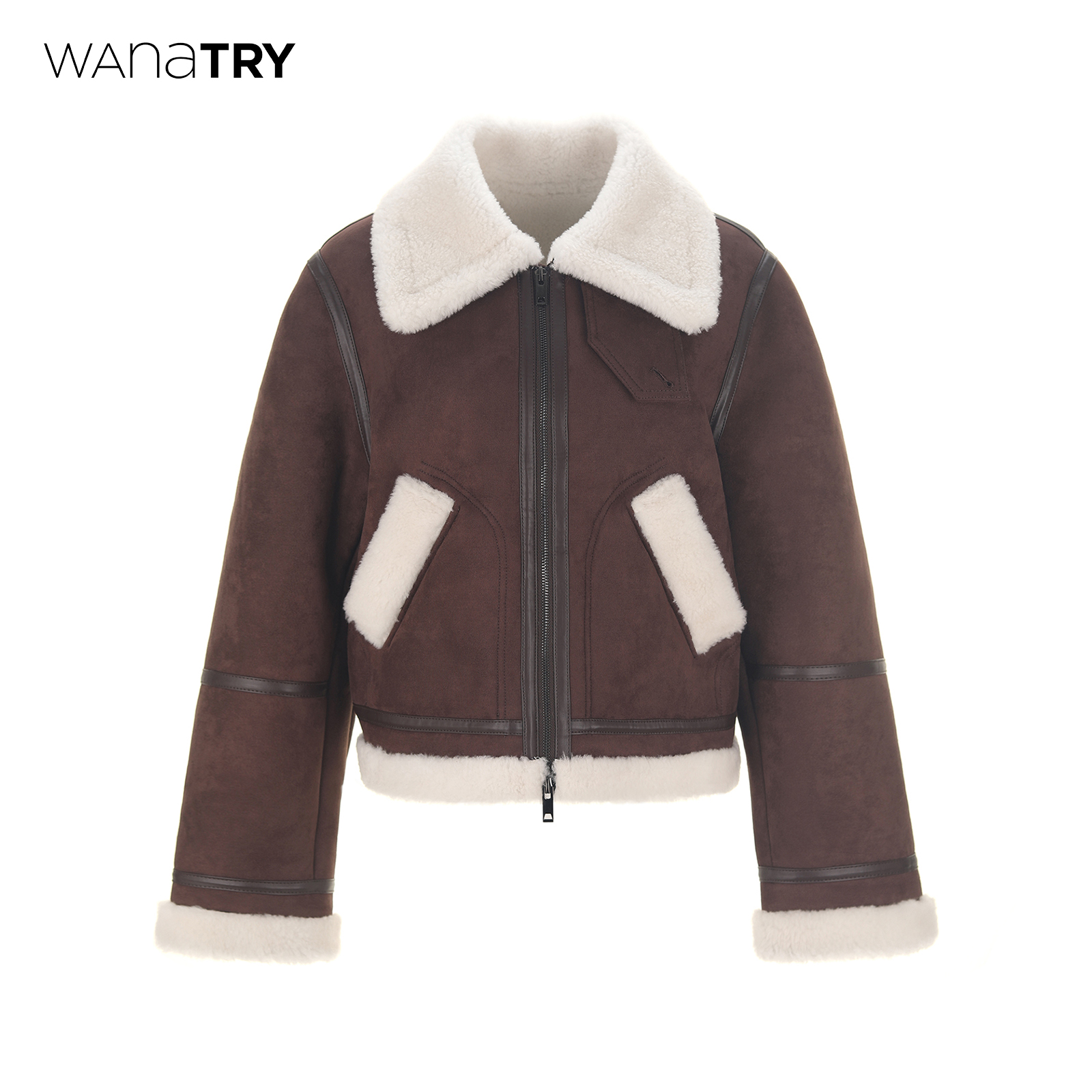 wanatry棕色拼皮环保皮毛一体女
