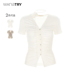 try天丝羊毛修身 显瘦短袖 T恤2025夏季 wana 新品 抽褶气质休闲上衣