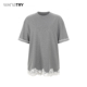 wana 灰色百搭休闲短袖 try下摆拼接蕾丝花边廓形T恤2025夏季 新品