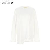 wana 上衣 韩系简约百搭女款 try不规则木耳边宽松长袖 T恤2025新品