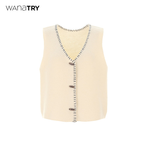 wanatry绵羊毛手工勾边针织马甲