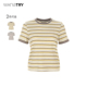 新品 wana try拼色条纹显瘦T恤26春季 韩系休闲百搭上衣女